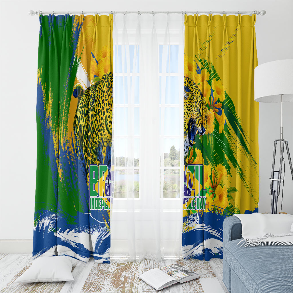Brazil Independence Day Window Curtain Roaring Jaguar Christ Redeemer Tropical Floral