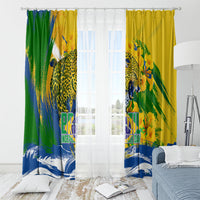 Brazil Independence Day Window Curtain Roaring Jaguar Christ Redeemer Tropical Floral