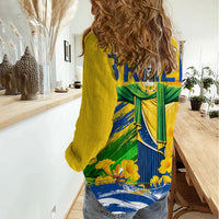 Brazil Independence Day Women Casual Shirt Roaring Jaguar Christ Redeemer Tropical Floral