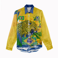 Brazil Independence Day Women Casual Shirt Roaring Jaguar Christ Redeemer Tropical Floral
