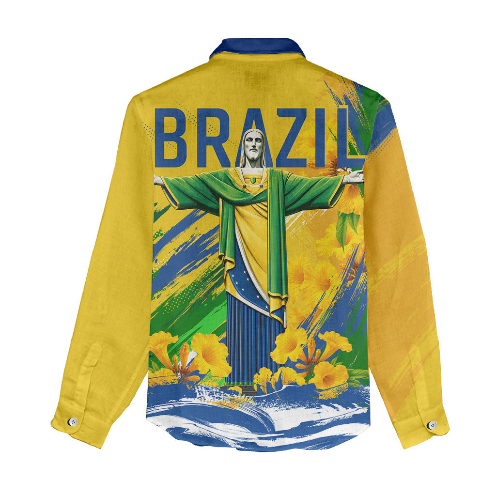 Brazil Independence Day Women Casual Shirt Roaring Jaguar Christ Redeemer Tropical Floral