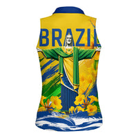 Brazil Independence Day Women Sleeveless Polo Shirt Roaring Jaguar Christ Redeemer Tropical Floral