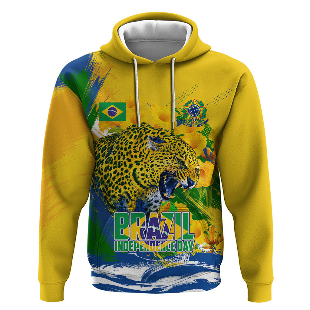 Brazil Independence Day Zip Hoodie Roaring Jaguar Christ Redeemer Tropical Floral