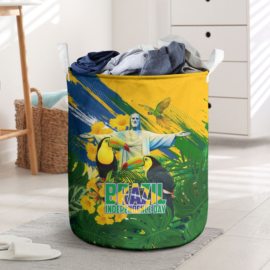 Brazil Independence Day Laundry Basket One Nation One Heart - Tropical Toucan Macaw Christ Redeemer