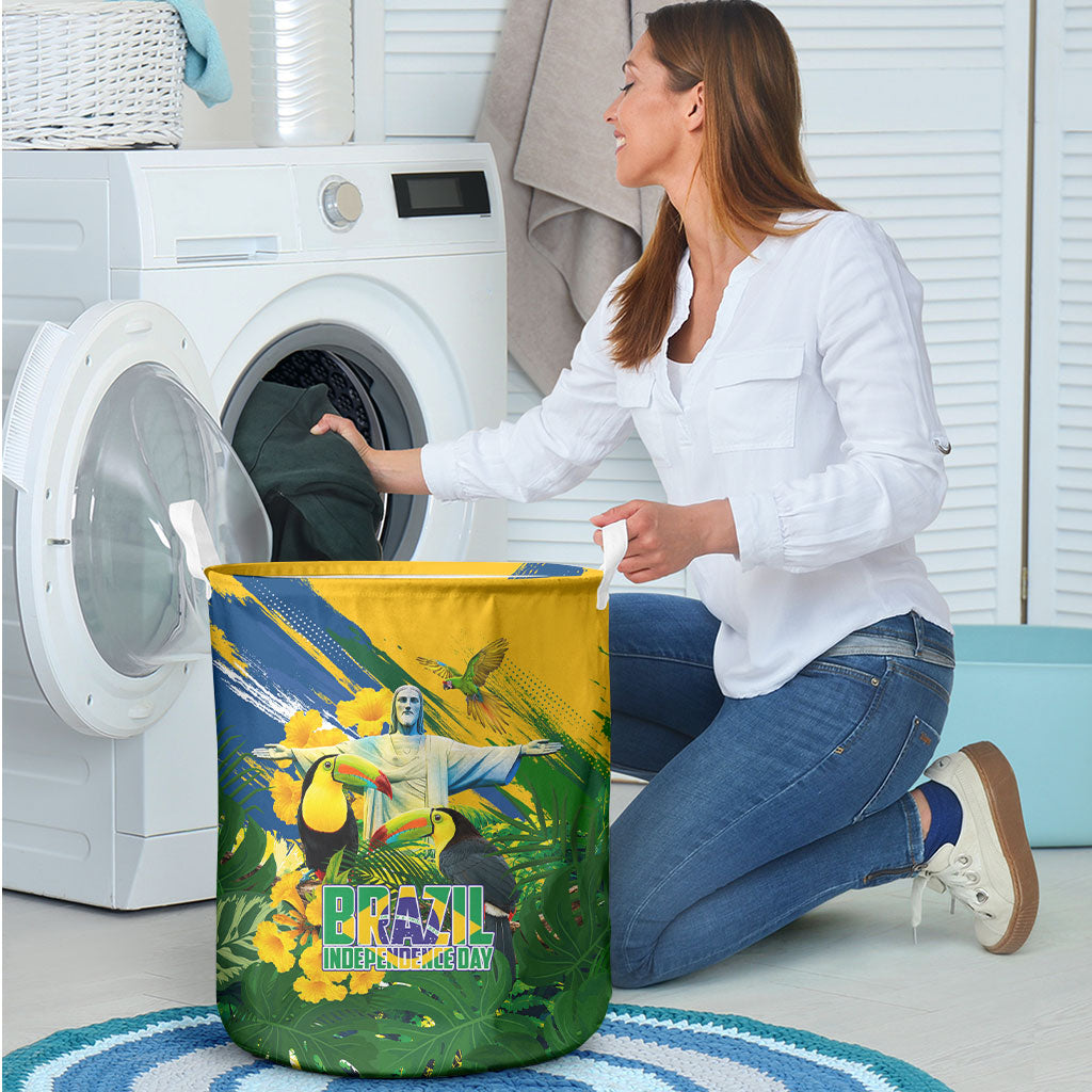 Brazil Independence Day Laundry Basket One Nation One Heart - Tropical Toucan Macaw Christ Redeemer