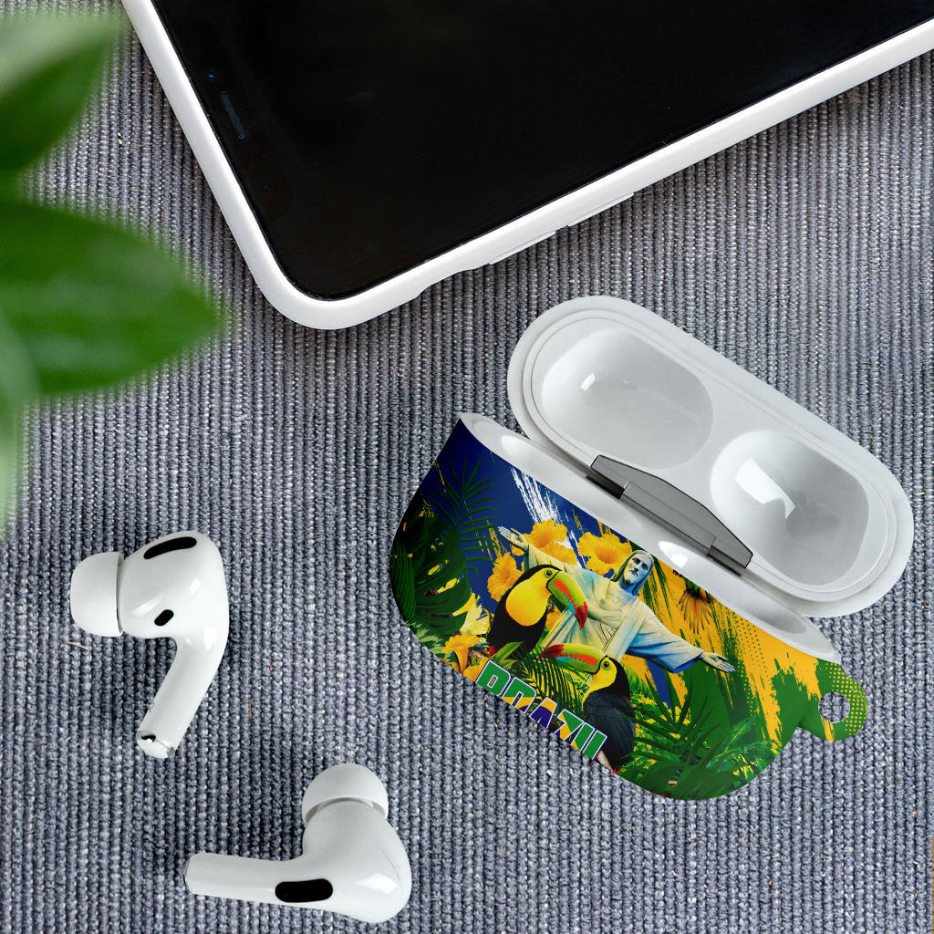 Brazil Independence Day AirPods Case One Nation One Heart - Tropical Toucan Macaw Christ Redeemer