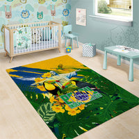 Brazil Independence Day Area Rug One Nation One Heart - Tropical Toucan Macaw Christ Redeemer
