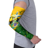 Brazil Independence Day Arm Sleeves One Nation One Heart - Tropical Toucan Macaw Christ Redeemer