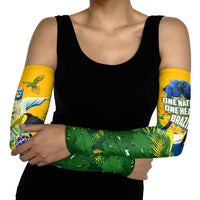 Brazil Independence Day Arm Sleeves One Nation One Heart - Tropical Toucan Macaw Christ Redeemer