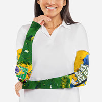 Brazil Independence Day Arm Sleeves One Nation One Heart - Tropical Toucan Macaw Christ Redeemer