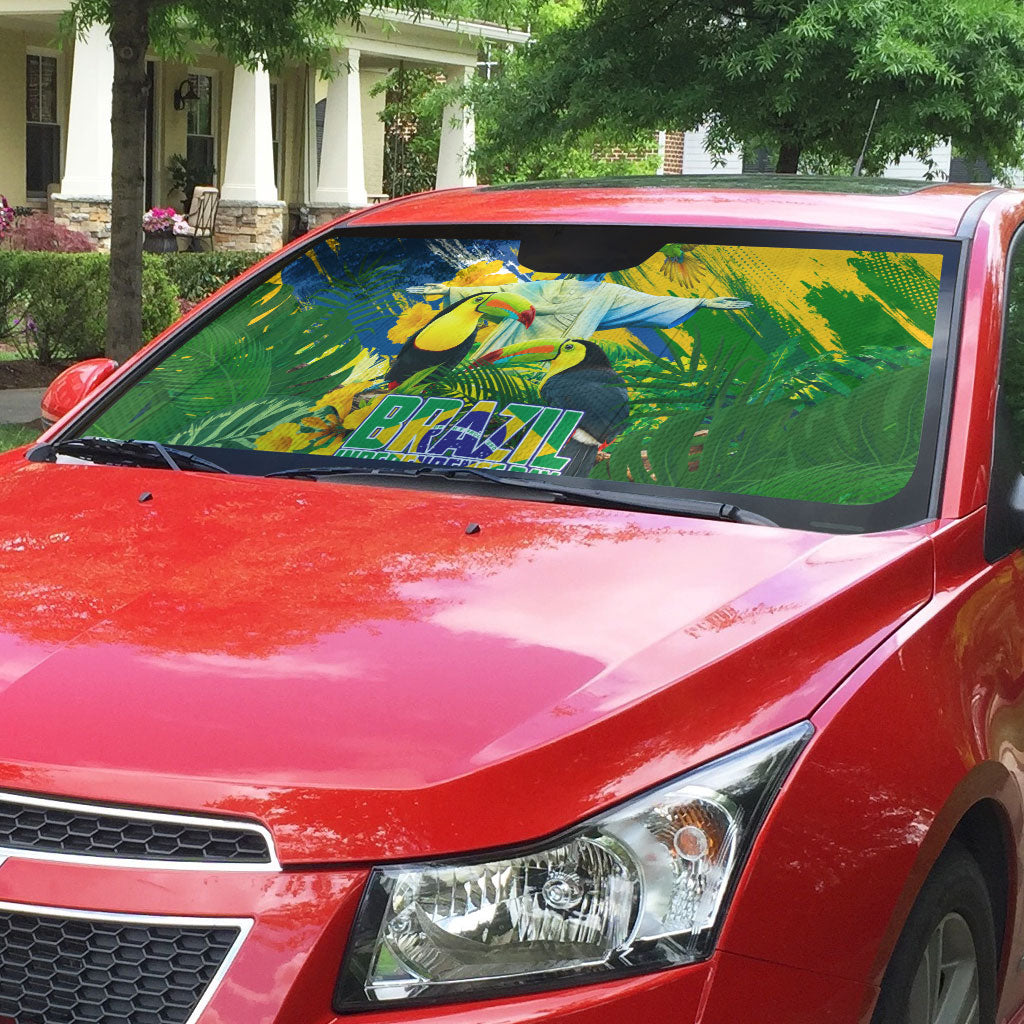 Brazil Independence Day Auto Sun Shade One Nation One Heart - Tropical Toucan Macaw Christ Redeemer
