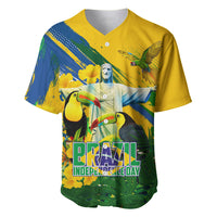 Brazil Independence Day Baseball Jersey One Nation One Heart - Tropical Toucan Macaw Christ Redeemer