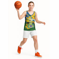 Brazil Independence Day Basketball Jersey One Nation One Heart - Tropical Toucan Macaw Christ Redeemer