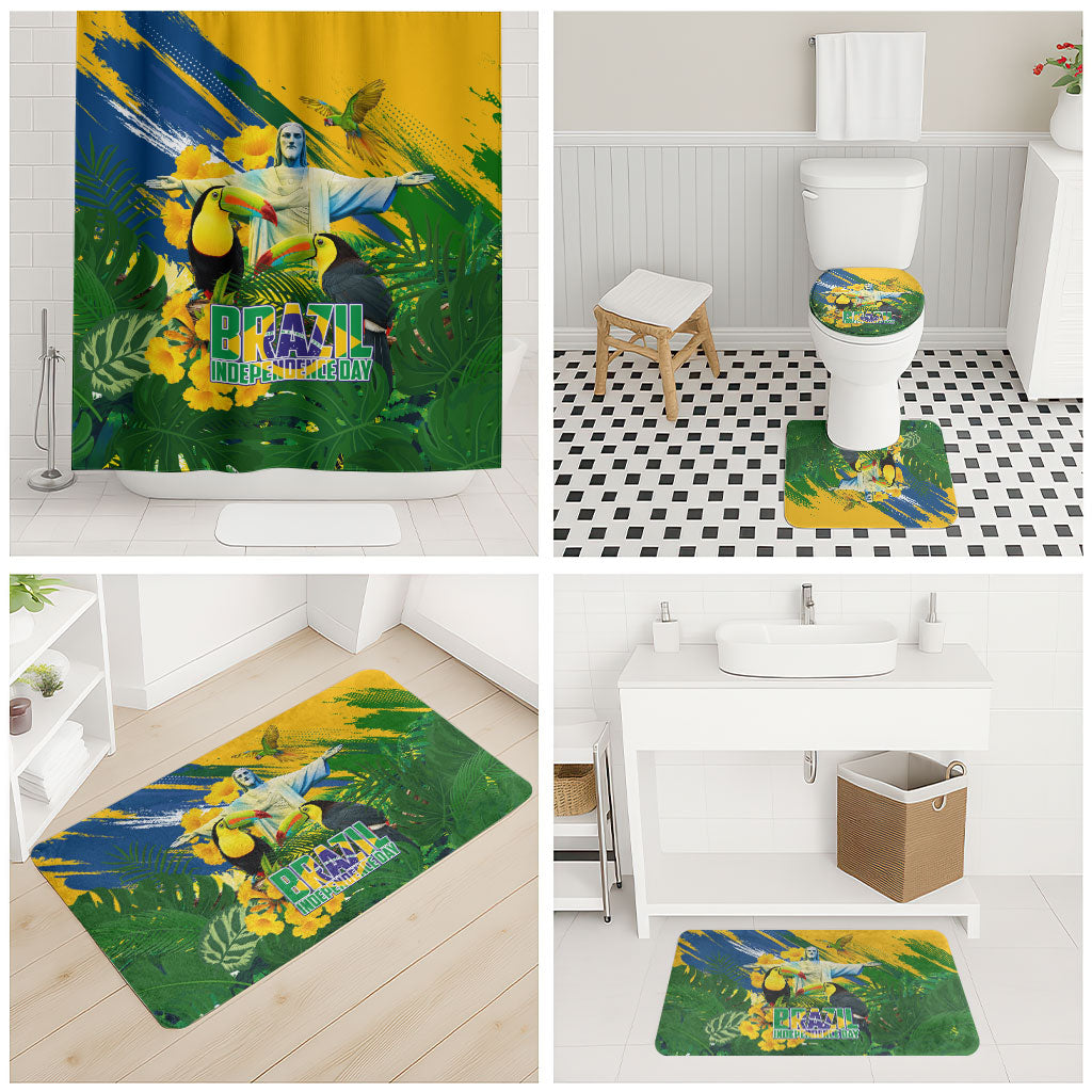 Brazil Independence Day Bathroom Set One Nation One Heart - Tropical Toucan Macaw Christ Redeemer
