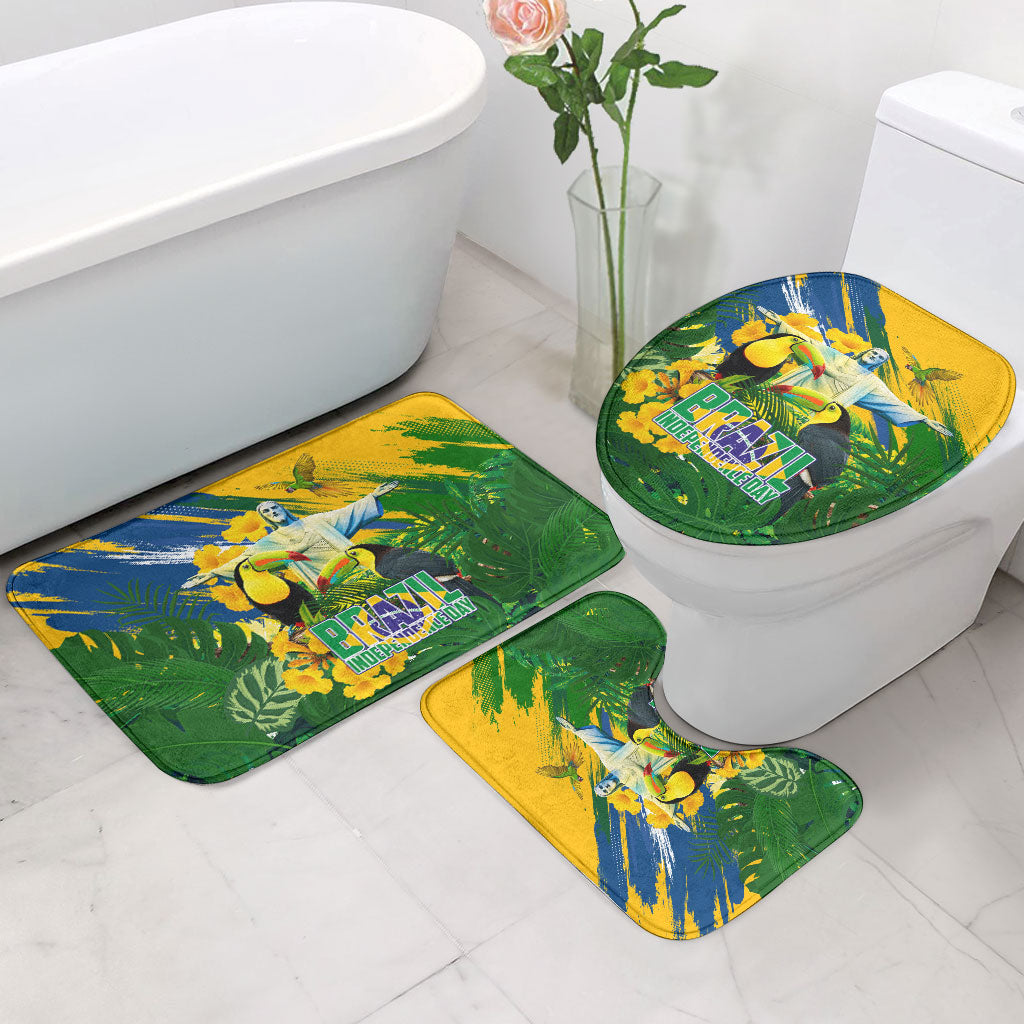Brazil Independence Day Bathroom Set One Nation One Heart - Tropical Toucan Macaw Christ Redeemer