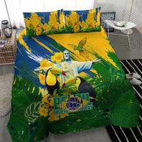 Brazil Independence Day Bedding Set One Nation One Heart - Tropical Toucan Macaw Christ Redeemer
