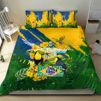 Brazil Independence Day Bedding Set One Nation One Heart - Tropical Toucan Macaw Christ Redeemer