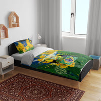 Brazil Independence Day Bedding Set One Nation One Heart - Tropical Toucan Macaw Christ Redeemer