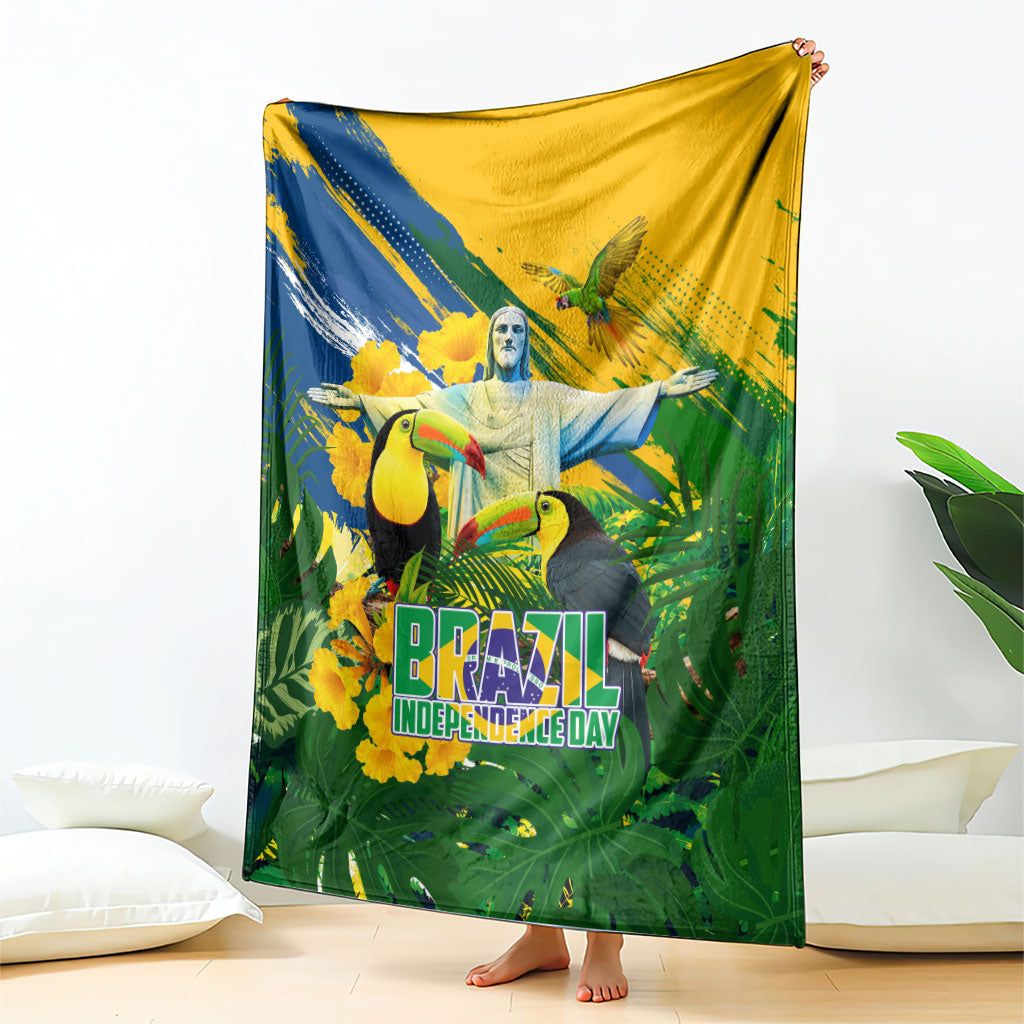 Brazil Independence Day Blanket One Nation One Heart - Tropical Toucan Macaw Christ Redeemer