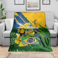 Brazil Independence Day Blanket One Nation One Heart - Tropical Toucan Macaw Christ Redeemer