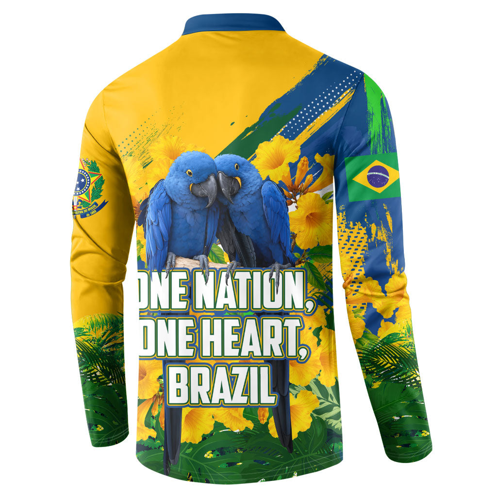 Brazil Independence Day Button Sweatshirt One Nation One Heart - Tropical Toucan Macaw Christ Redeemer
