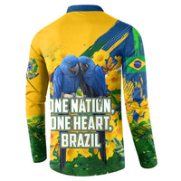 Brazil Independence Day Button Sweatshirt One Nation One Heart - Tropical Toucan Macaw Christ Redeemer