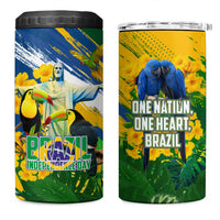Brazil Independence Day 4 in 1 Can Cooler Tumbler One Nation One Heart - Tropical Toucan Macaw Christ Redeemer