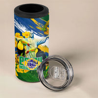 Brazil Independence Day 4 in 1 Can Cooler Tumbler One Nation One Heart - Tropical Toucan Macaw Christ Redeemer