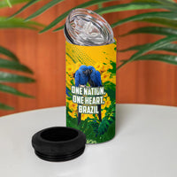 Brazil Independence Day 4 in 1 Can Cooler Tumbler One Nation One Heart - Tropical Toucan Macaw Christ Redeemer