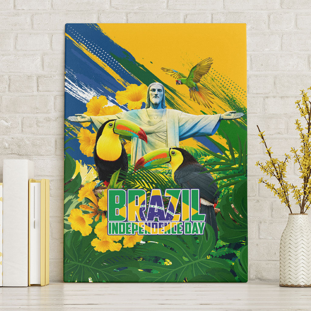 Brazil Independence Day Canvas Wall Art One Nation One Heart - Tropical Toucan Macaw Christ Redeemer