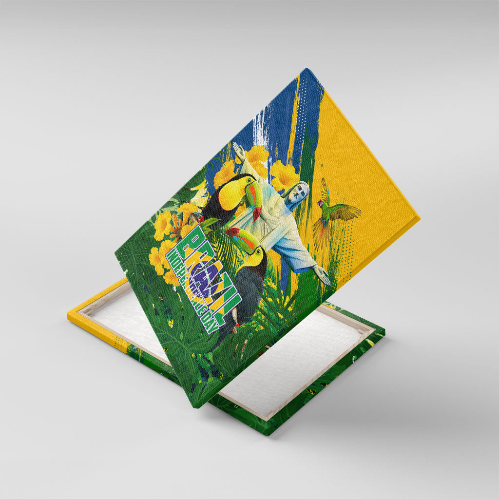 Brazil Independence Day Canvas Wall Art One Nation One Heart - Tropical Toucan Macaw Christ Redeemer
