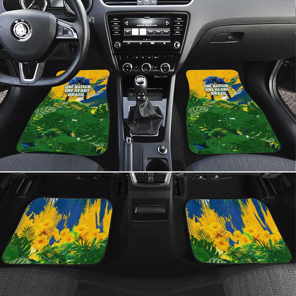 Brazil Independence Day Car Mats One Nation One Heart - Tropical Toucan Macaw Christ Redeemer