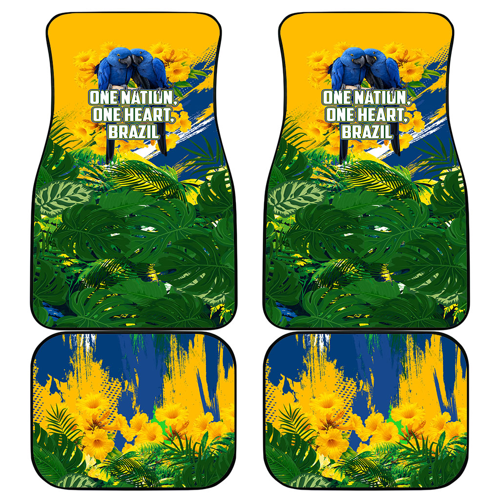Brazil Independence Day Car Mats One Nation One Heart - Tropical Toucan Macaw Christ Redeemer