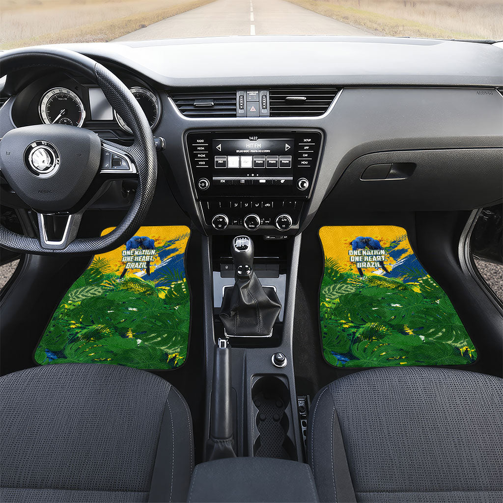 Brazil Independence Day Car Mats One Nation One Heart - Tropical Toucan Macaw Christ Redeemer