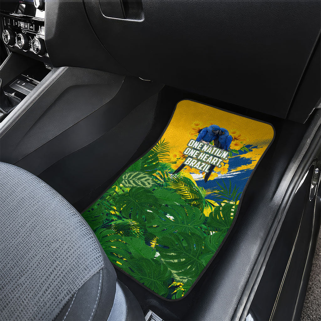 Brazil Independence Day Car Mats One Nation One Heart - Tropical Toucan Macaw Christ Redeemer