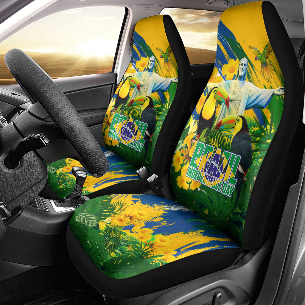 Brazil Independence Day Car Seat Cover One Nation One Heart - Tropical Toucan Macaw Christ Redeemer