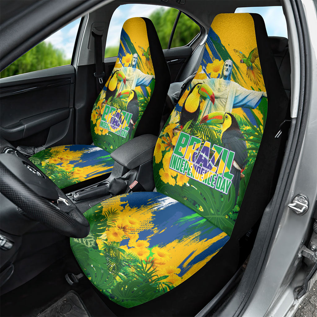 Brazil Independence Day Car Seat Cover One Nation One Heart - Tropical Toucan Macaw Christ Redeemer