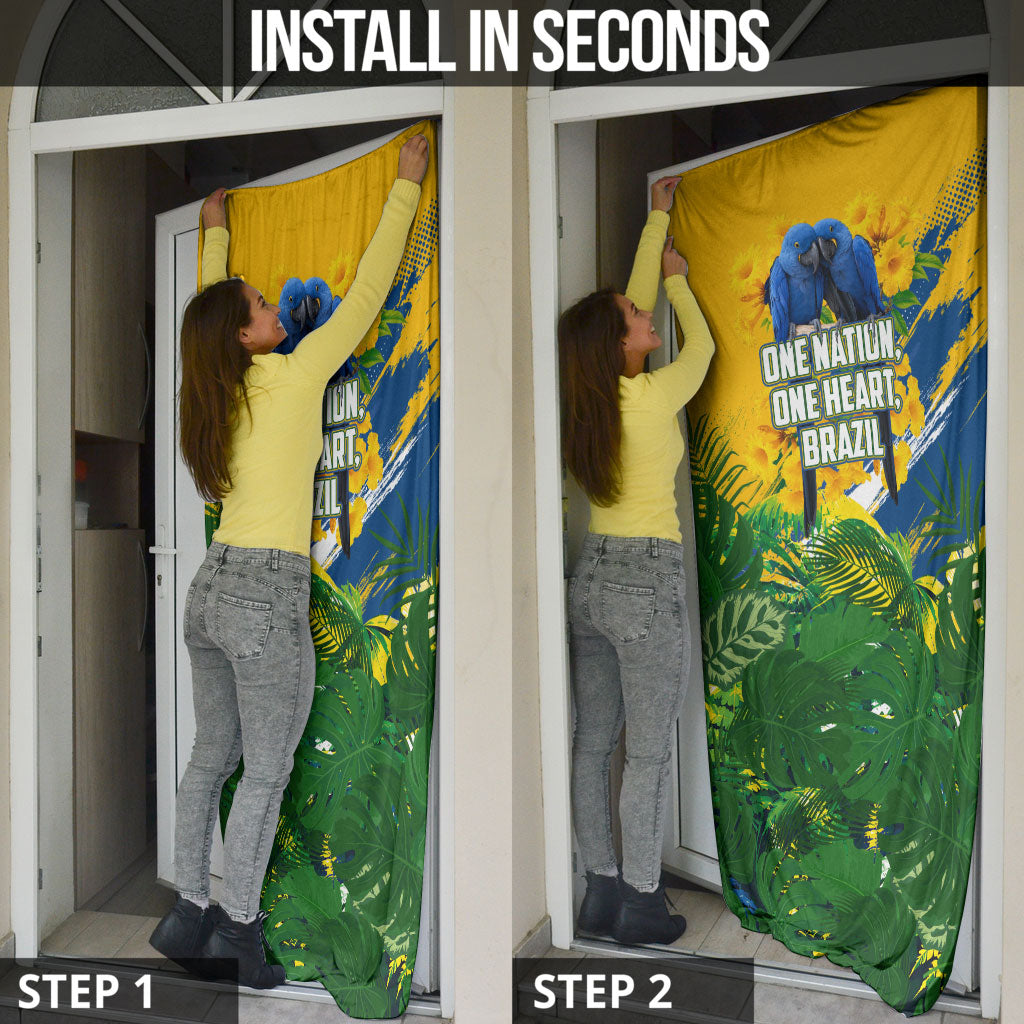 Brazil Independence Day Door Cover One Nation One Heart - Tropical Toucan Macaw Christ Redeemer