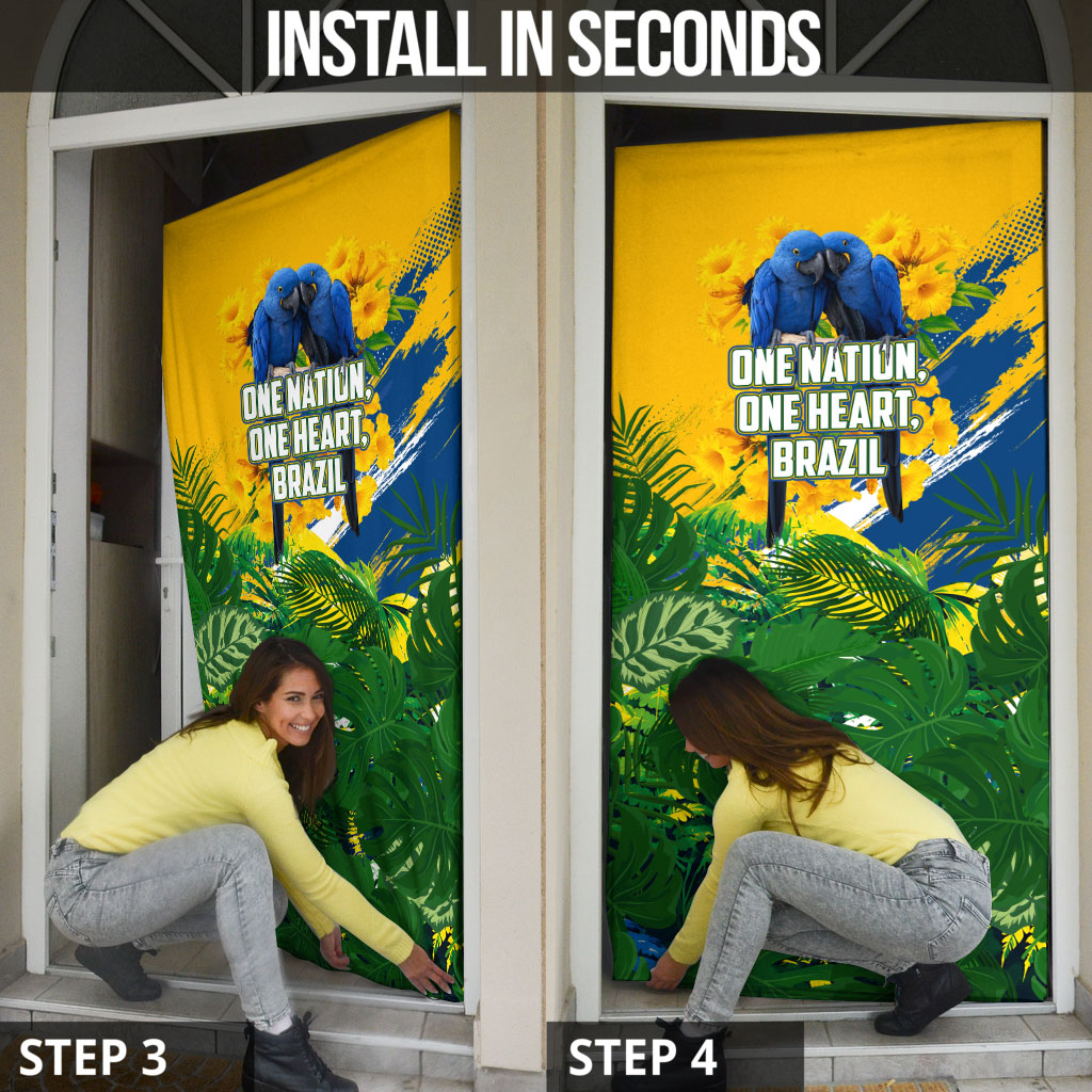 Brazil Independence Day Door Cover One Nation One Heart - Tropical Toucan Macaw Christ Redeemer