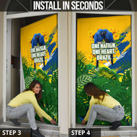 Brazil Independence Day Door Cover One Nation One Heart - Tropical Toucan Macaw Christ Redeemer