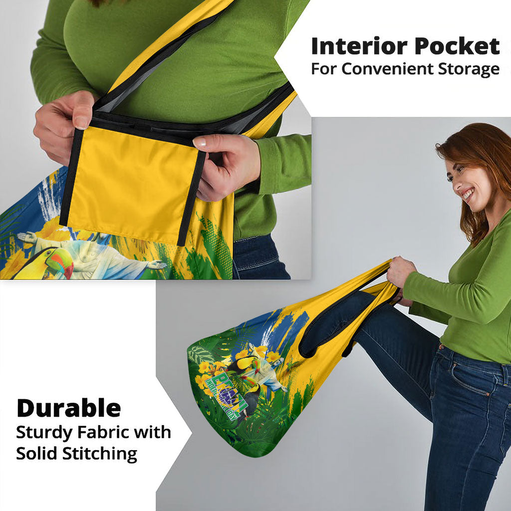 Brazil Independence Day Grocery Bag One Nation One Heart - Tropical Toucan Macaw Christ Redeemer