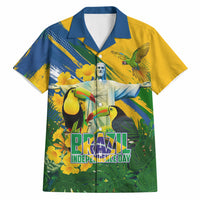 Brazil Independence Day Hawaiian Shirt One Nation One Heart - Tropical Toucan Macaw Christ Redeemer
