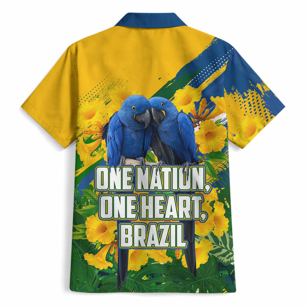 Brazil Independence Day Hawaiian Shirt One Nation One Heart - Tropical Toucan Macaw Christ Redeemer