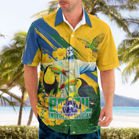 Brazil Independence Day Hawaiian Shirt One Nation One Heart - Tropical Toucan Macaw Christ Redeemer