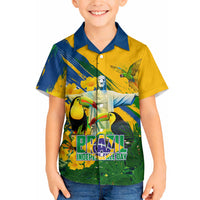 Brazil Independence Day Hawaiian Shirt One Nation One Heart - Tropical Toucan Macaw Christ Redeemer