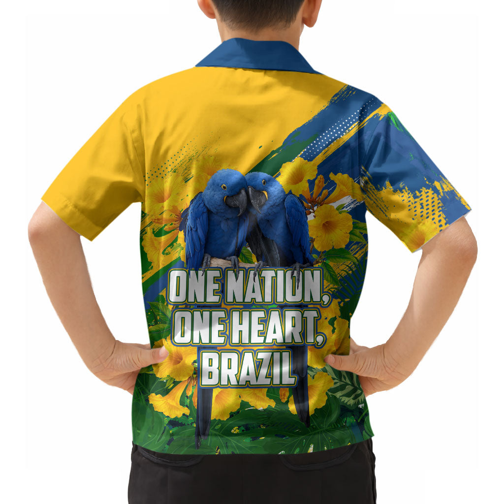 Brazil Independence Day Hawaiian Shirt One Nation One Heart - Tropical Toucan Macaw Christ Redeemer