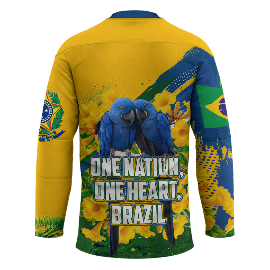 Brazil Independence Day Hockey Jersey One Nation One Heart - Tropical Toucan Macaw Christ Redeemer