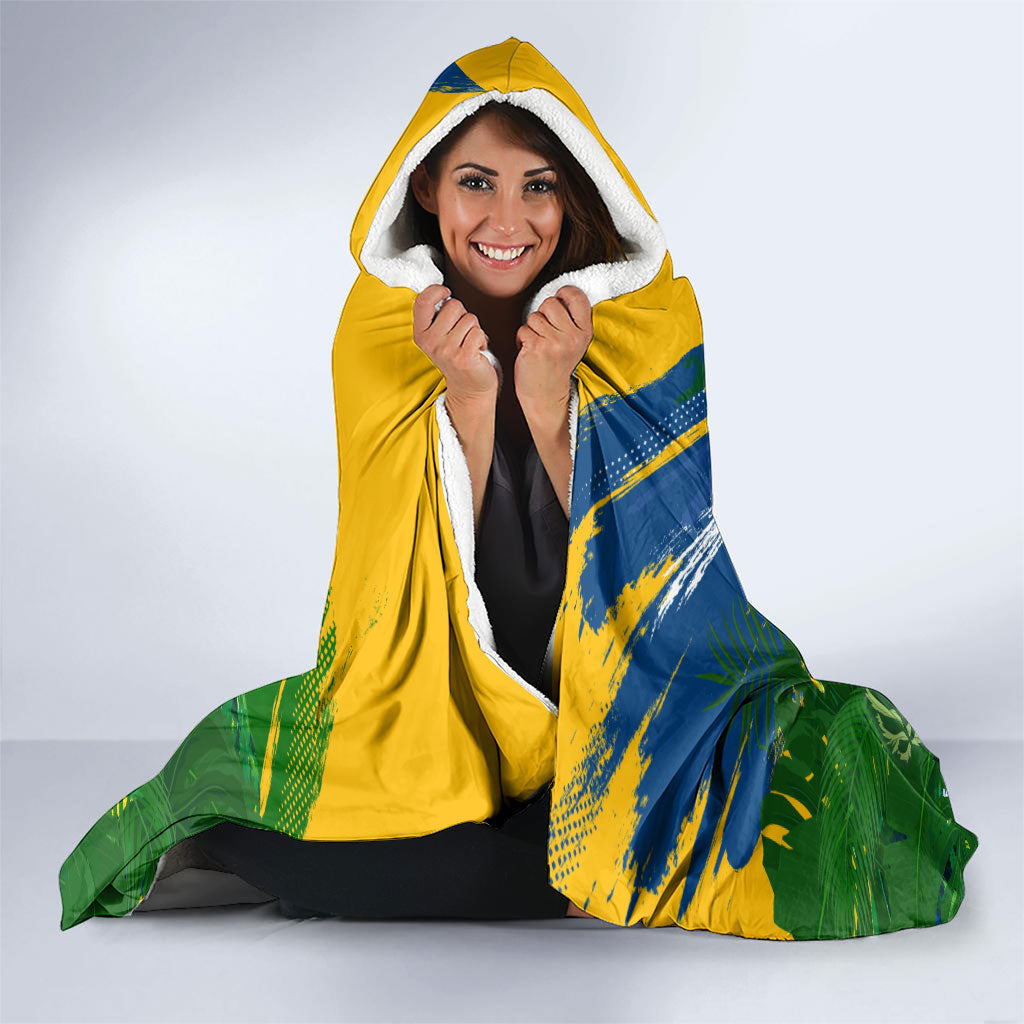 Brazil Independence Day Hooded Blanket One Nation One Heart - Tropical Toucan Macaw Christ Redeemer