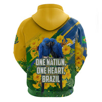 Brazil Independence Day Hoodie One Nation One Heart - Tropical Toucan Macaw Christ Redeemer