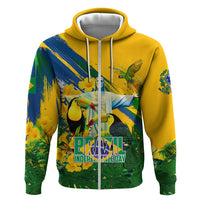 Brazil Independence Day Hoodie One Nation One Heart - Tropical Toucan Macaw Christ Redeemer
